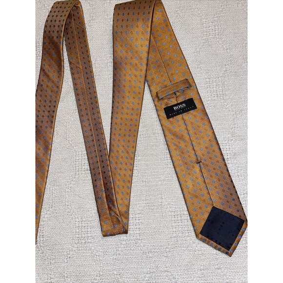 Boss Hugo Boss Men’s Dress Tie Size 59” 3” Gold Dotted Business Formal Italy - Picture 10 of 12